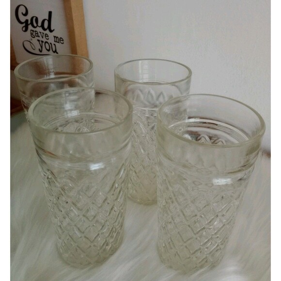 Set Of 4 VTG Anchor Hocking Quilted Diamond Iced Tea Glass Tumblers Coolers 6” - Picture 4 of 6